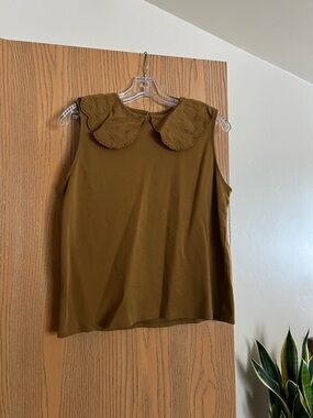 a new day Brown Sleeveless Top with Scalloped Eyelet Collar